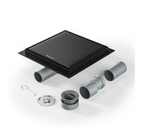 Bernkot Caniveau de douche carré 20 x 20 cm, siphon à 360° avec système anti-odeurs et tamis à cheveux 2 en 1 carrelable acier inoxydable rigole d'évacuation évacuation de sol évacuation de douche