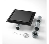 Bernkot Caniveau de douche en acier inoxydable, 20 cm 2 en 1 carrelable avec siphon 360°, évacuation de sol carrée avec joint d’étanchéité et filtre à cheveux amovibles et nettoyables, 2 adaptateurs d