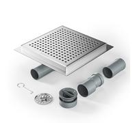 Bernkot DN50 DN40 Canne de Douche carrée 20 x 20 cm, Siphon 360 ° avec Anti-odeurs et passoire à Cheveux en Acier Inoxydable gouttière d'évacuation de Sol très Plat