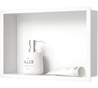Bernkot Douche en acier inoxydable 304, 45 cm × 30 cm × 10 cm, niche murale blanche pour rangement de salle de bain, ne nécessite pas de carrelage, douche intégrée, montage excessif
