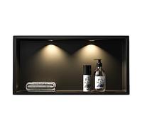 Bernkot Douche murale en acier inoxydable avec LED Downlight, 60 cm x 30 cm, imperméable - ne nécessite pas de carrelage, pour la salle de bain, niche, noir mat