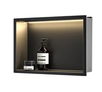 Bernkot Douche Murale en Acier Inoxydable avec LED, étagère de Douche encastrée, Double Couche, Niche de Salle de Bain, 60 cm x 30 cm, Pas de carrelage nécessaire, Noir