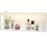 Bernkot Douche Murale en Acier Inoxydable avec LED, étagère de Douche encastrée, Double Couche, Niche de Salle de Bain, 60 cm x 30 cm, Pas de carrelage nécessaire, Noir