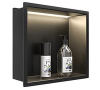 Bernkot Douche Murale en Acier Inoxydable avec LED, étagère de Douche encastrée, Double Couche, Niche de Salle de Bain, 60 cm x 30 cm, Pas de carrelage nécessaire, Noir