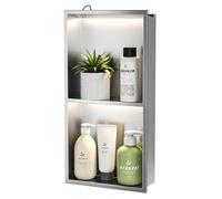 Bernkot Douche Murale en Acier Inoxydable avec LED, étagère de Douche encastrée, Double Couche, Niche de Salle de Bain, 60 cm x 30 cm, Pas de carrelage nécessaire, Noir