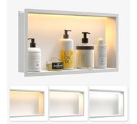 Bernkot Douche murale en acier inoxydable avec LED, niche de douche avec éclairage pour rangement de salle de bain, niche encastrée avec réglage de la température de couleur pour rangement de salle de