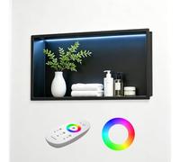Bernkot Douche Murale en Acier Inoxydable avec LED RGB - Niche de Douche - Carrelable - avec télécommande - 60 x 30 cm - Noir