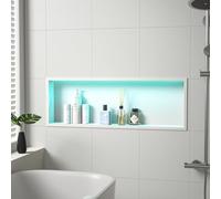 Bernkot Douche murale en acier inoxydable avec LED RVB - Niche de douche - Carrelable - Avec télécommande - 90 cm x 30 cm - Blanc