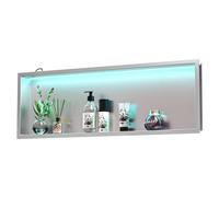 Bernkot Douche murale en acier inoxydable avec LED RVB - Niche de douche - Carrelable - Avec télécommande - 90 x 30 cm - Argenté