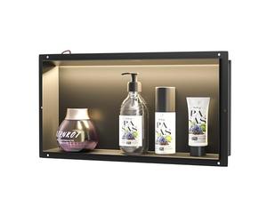 Bernkot Douche niche murale en acier inoxydable, niche étanche avec lumière LED, niche de douche encastrée 60 x 30 x 10 cm, lit simple, rangement intégré dans la salle de douche, noire