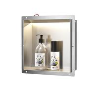 Bernkot Douche niche murale en acier inoxydable, niche étanche avec lumière LED, niche de douche intégrée 30 x 30 x 10 cm, lit simple, rangement intégré dans la salle de douche, brossée