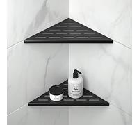 Bernkot Étagère d'angle de douche en acier inoxydable 304 avec design à emboîture, étagère de douche de 25,4 cm pour mur carrelé, sans perçage, noir mat, lot de 2