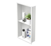 Bernkot Étagère de douche en acier inoxydable, couleur blanche, 60 x 30 cm, ne nécessite pas de carrelage, niche murale, double étagère, niche de douche encastrée pour rangement dans la salle de bain
