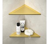 Bernkot Etagere Douche Angle Lot de 2, étagère de douche d'angle en acier inoxydable 304, etagere angle salle de bain 254mm, pour mur carrelé, sans perçage, Golden