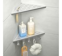 Bernkot Etagere Douche Angle Lot de 2, étagère de Douche en Coin avec Crochets d'angle en Acier Inoxydable 304, Etagere Angle Salle de Bain 254mm, pour Mur carrelé, sans perçage, Brossé