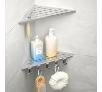 Bernkot Etagere Douche Angle Lot de 2, étagère de Douche en Coin avec Crochets d'angle en Acier Inoxydable 304, Etagere Angle Salle de Bain 254mm, pour Mur carrelé, sans perçage, Polie