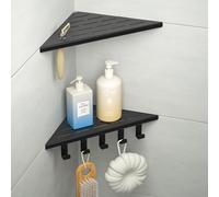 Bernkot Etagere Douche Angle Lot de 2, étagère de Douche en Coin avec Crochets d'angle en Acier Inoxydable 304, Etagere Angle Salle de Bain 254mm, pour Mur carrelé, sans perçage, Noir