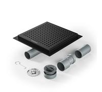 Bernkot Gouttière de douche carrée 20 x 20 cm, siphon 360°, filtre anti-odeurs et filtre à cheveux, acier inoxydable, bonde de sol, bonde de douche, très plat, DN50 DN40, noir