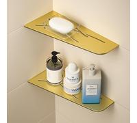 Bernkot Lot de 2 étagères de douche d'angle de 3 mm d'épaisseur - Sans perçage - En acier inoxydable SUS304 - Organiseur de salle de bain - 305 mm - Doré