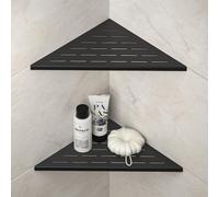Bernkot Lot de 2 étagères de douche d'angle encastrées 305 mm en acier inoxydable 304 pour mur carrelé, sans perçage, noir mat