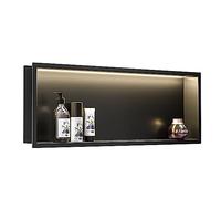 Bernkot Niche de Douche en Acier Inoxydable - 30,5 x 91,4 cm - Noir Mat avec lumière LED - Pas Besoin de carrelage - Étagère de Douche encastrée pour Salle de Bain - Installation sur Support