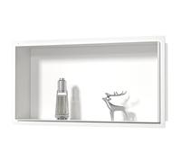 Bernkot Niche de douche en acier inoxydable, 30 × 60 cm, sans carrelage, double étagère, étagère de douche encastrée pour salle de bain, blanc