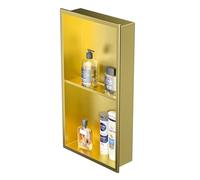 Bernkot Niche de Douche en Acier Inoxydable, 61 x 30,5 cm, doré, Pas de carrelage nécessaire, Niche Murale, Double étagère, étagère de Douche encastrée pour Rangement de Salle de Bain, Montage en