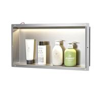 Bernkot Niche de Douche Murale en Acier Inoxydable avec Lumière LED, Étanche, Intégrée 60 x 30 x 10 cm, Rangement pour Salle de Bain, Brossée