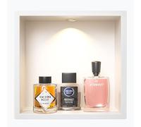 Bernkot Niche murale de douche en acier inoxydable avec éclairage LED encastré, 30 cm x 30 cm, étanche - Aucun carrelage requis, rangement pour salle de bain, niche, blanc