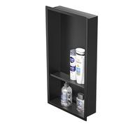 Bernkot Niche murale en acier inoxydable 304 - Noir - 60 x 30 cm - Double étagères - Douche encastrée pour rangement de salle de bain - Pas de carrelage nécessaire - Niche sur montage