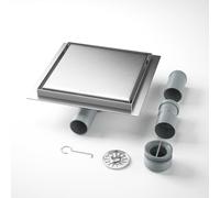 Bernkot Siphon de douche en acier inoxydable - 20 cm - 2 en 1 - À carreler - Avec siphon à 360 ° - Étanchéité à l'eau et filtre à cheveux - 2 adaptateurs de vidange DN50 DN40 - Argenté