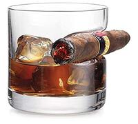 BERNOI Verre à Whisky 320ml avec Porte-Cigare/Verre à Whisky en Cristal de Style à l'ancienne/Accessoires pour cigares/pour Whisky, Scotch, bière, vin, Esprit/Cadeaux pour Hommes