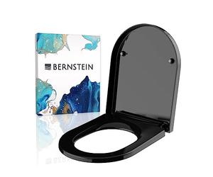 BERNSTEIN - Abattant WC plastique Lunette WC moderne, Cuvette toilette fermeture en douceur - Noir - 46,4x35,9x5cm - Charnières acier, Robuste & résistant aux rayures, détachable facilement - U1002