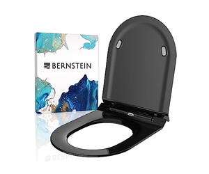 BERNSTEIN Abattant WC Plat Lunette toilettes fermeture amortie, Couvercle ovale dégagement rapide Noir 46x36x5cm, Résistant chocs & rayures, Universel, Plastique Thermodurci Antibactérie - U2019