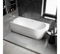 BERNSTEIN - Baignoire d'angle semi-îlot Blanc brillant design Acrylique + Bonde et trop plein, 230L, Montage à gauche - 170x75x60cm (lxLxH) - LENA CORNER