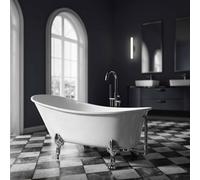 BERNSTEIN - Baignoire îlot Acrylique Sabot ovale design Blanc brillant sur pieds couleur Chrome, robinet sur pieds Chrome + Bonde, trop plein, 200L - 176x71x77cm (lxLxH) - PARIS