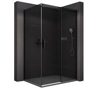 BERNSTEIN - Cabine de douche d'angle 110x100x195cm porte coulissante verre fumé trempé ESG 8mm anticalcaire, Profilés noir mat, Charnières réversibles gauche/droite - NT806FLEX