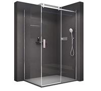 BERNSTEIN - Cabine de douche d'angle 120x90x195cm porte coulissante verre trempé ESG 8mm anticalcaire, Profilés chrome, Charnières réversibles gauche/droite - NT806FLEX
