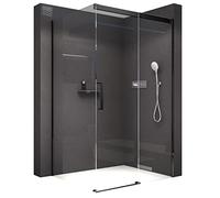 BERNSTEIN - Cabine de douche d'angle 140x100x195cm porte coulissante verre trempé ESG 8mm anticalcaire, Profilés Noir mat, Charnières réversibles gauche/droite - DX906 FLEX