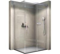 BERNSTEIN - Cabine de douche d'angle 140x80x195cm porte coulissante verre trempé ESG 8mm anticalcaire, Profilés Chrome, Charnières réversibles gauche/droite - DX906 FLEX