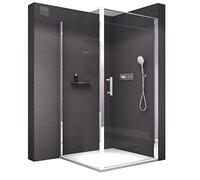 BERNSTEIN - Cabine de douche d'angle 90x90x195cm Verre trempé ESG 8mm anticalcaire, Profilés Chrome, Charnières réversibles gauche/droite - EX416