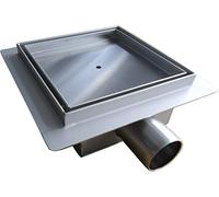 BERNSTEIN - Caniveau douche Acier 20x20cm Siphon évacuation carré, Drain de douche Filtre à cheveux A carreler, Réglable, Extra plat, anti-odeurs - S8