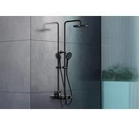 BERNSTEIN - Colonne de Douche Thermostatique Réglable Acier Inox Noire mat 128x37cm Anticalcaire Fonction Pluie + Mitigeur + Pommeau & Tête de douche Ronds - Design - BS371