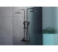 BERNSTEIN - Colonne de Douche Thermostatique Réglable Acier Inox Noire mat 128x37cm Anticalcaire Fonction Pluie + Mitigeur + Pommeau & Tête de douche Carrés - Design - BS371
