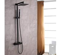 BERNSTEIN - Colonne de Douche Thermostatique Réglable Laiton Noire 110x41cm Anticalcaire Fonction Pluie + Mitigeur + Tête douche 40x40cm + Pommeau - Design - 8921B