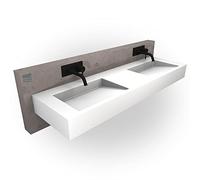 BERNSTEIN - Double Vasque Lavabo Rectangulaire à poser/suspendre Blanc mat 153x45x15cm fonte minérale Lave main mural - Design, Robuste & Durable - TWG16