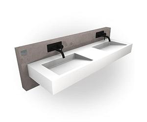 BERNSTEIN - Double Vasque Lavabo Rectangulaire à poser/suspendre Blanc mat 153x45x15cm fonte minérale Lave main mural - Design, Robuste & Durable - TWG16