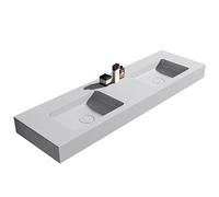 BERNSTEIN - Double Vasque Lavabo Rectangulaire à poser/suspendre Blanc mat 163x45x12cm fonte minérale Lave main mural - Design, Robuste & Durable - BA8016