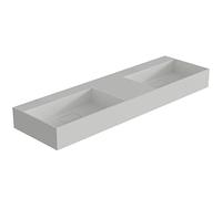 BERNSTEIN - Double Vasque Lavabo Rectangulaire à poser/suspendre fonte minérale Lave main mural Blanc mat 153x45x15cm + Etagère - Design, Robuste & Durable - TWG231