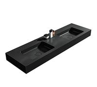 BERNSTEIN - Double Vasque Lavabo Rectangulaire à poser/suspendre Quartz Noir 163x45x12cm fonte minérale Lave main mural - Design, Robuste & Durable - BA8016